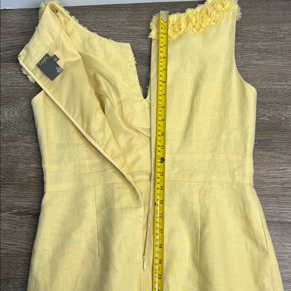 Taylor Yellow Linen Dress Sleeveless Ruffle Trim Shift Fit & Flare Size 6 - Picture 10 of 13